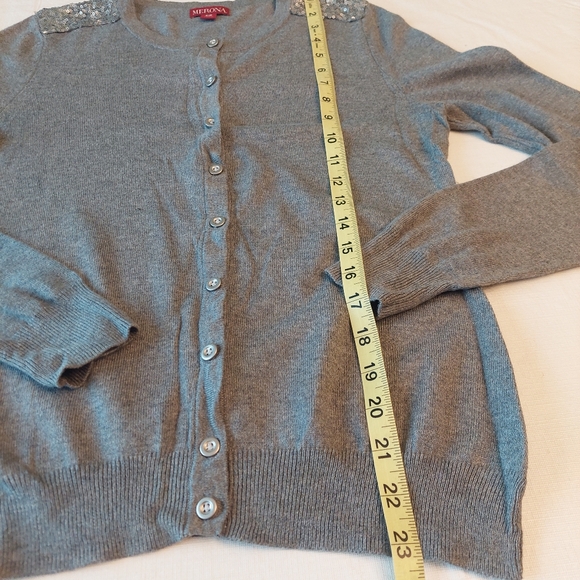 Merona Sequined Grey Button Front Cardigan Sweater Y2K Going Out Layering Size S - Picture 5 of 10